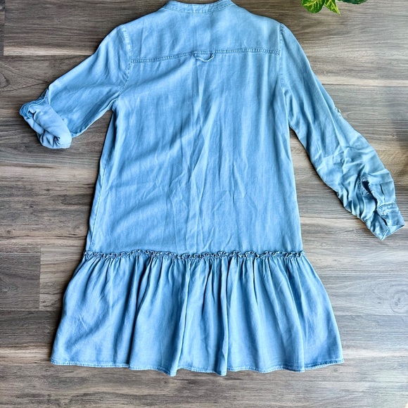 NWT Zara Chambray Button-Down Drop Waist Shirt Dress withRuffle Hem Size XS - Picture 10 of 11